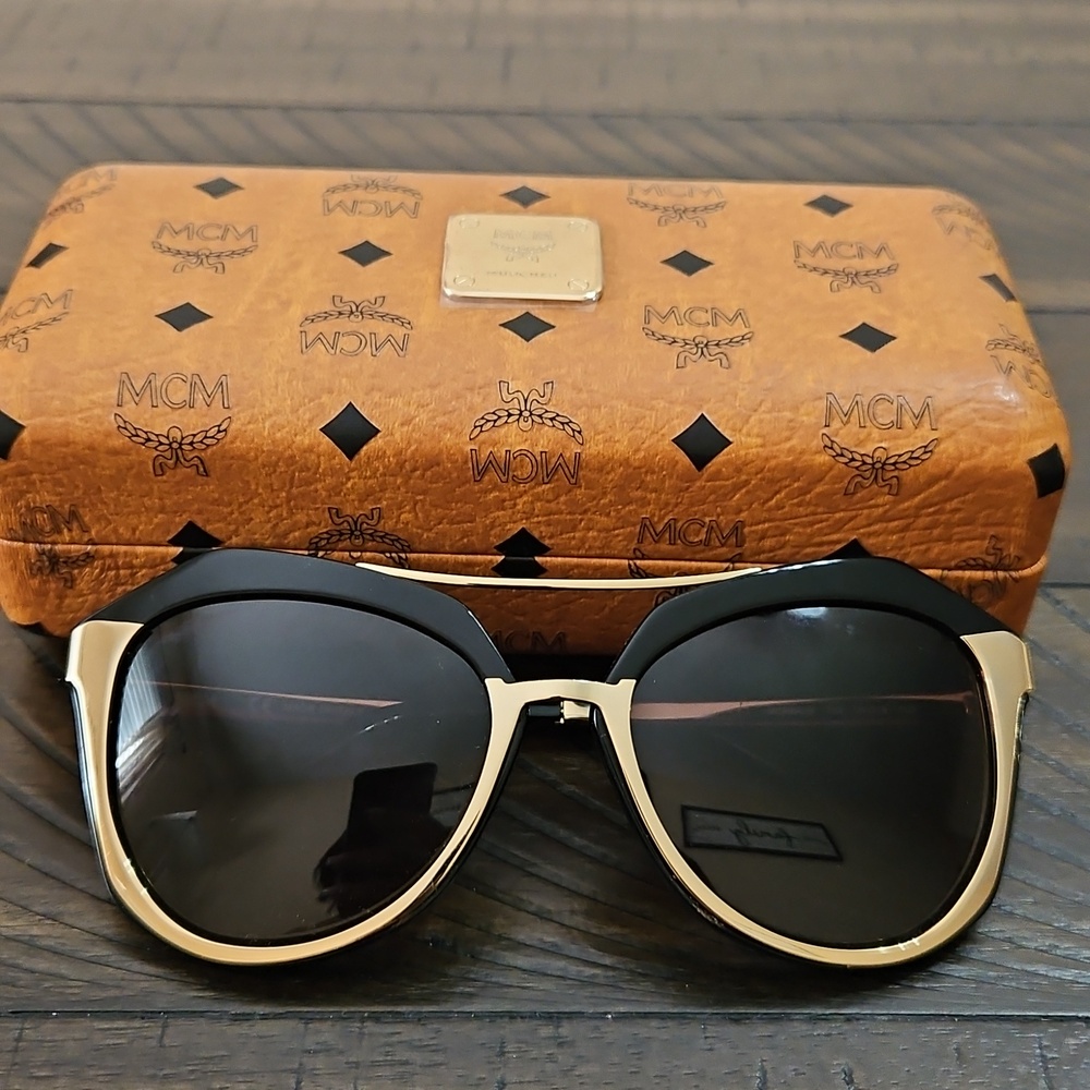 MCM Black and Gold Oversized Cat-Eye Sunglasses